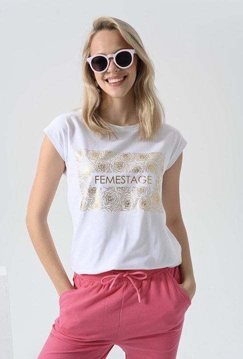 Biały T-shirt ze złotą aplikacją