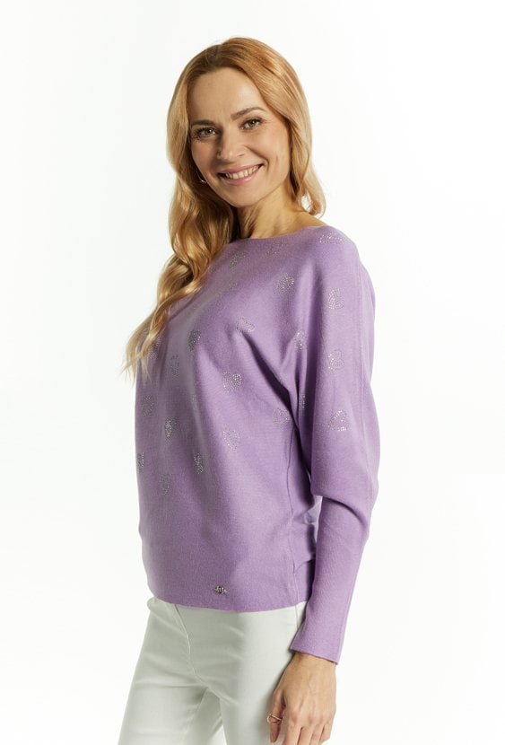 Sweter damski z dżetami w kształcie serduszek