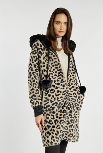 Sweter płaszczowy z motywem panterki