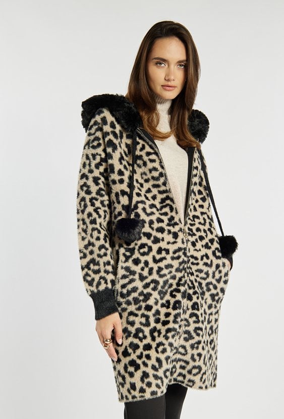 Sweter płaszczowy z motywem panterki