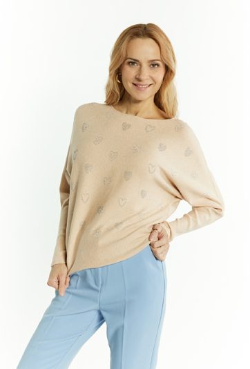 Sweter damski z dżetami w kształcie serduszek