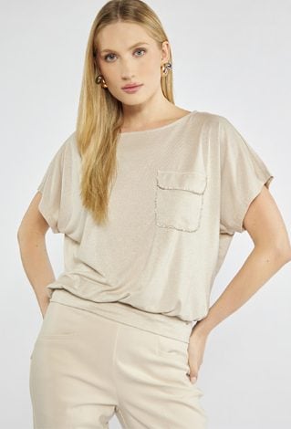 Beżowy T-shirt z kieszonką