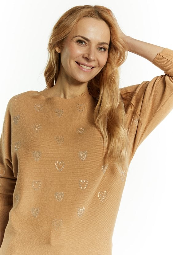 Sweter damski z dżetami w kształcie serduszek