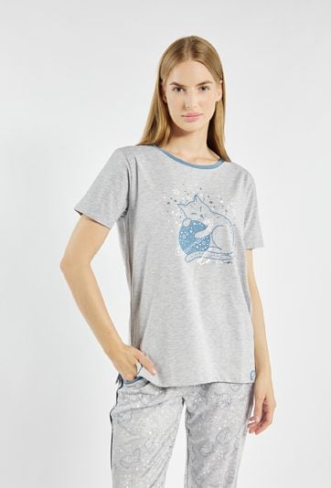 Góra od piżamy z nadrukiem kota