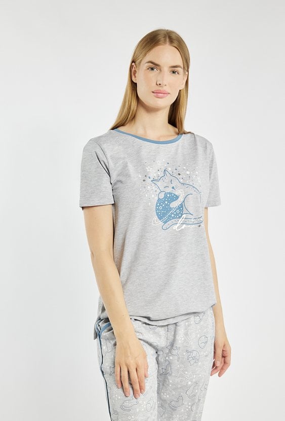 Góra od piżamy z nadrukiem kota