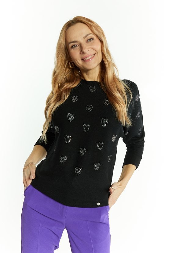 Sweter damski z dżetami w kształcie serduszek