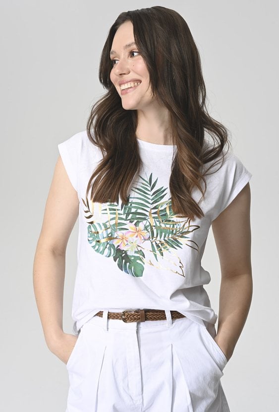 T-shirt z tropikalnym nadrukiem