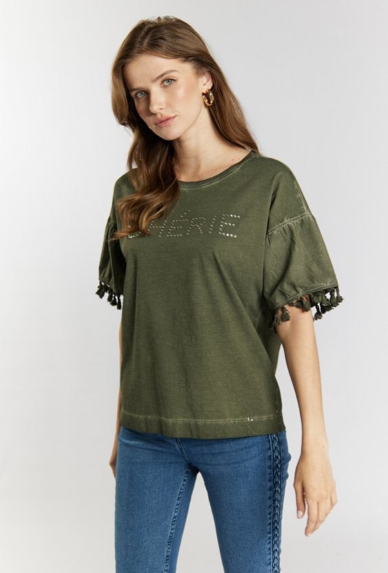 Bluzka z dżetowym napisem