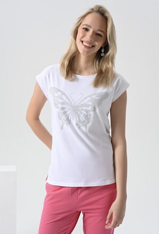 T-shirt z cekinową aplikacją motyla