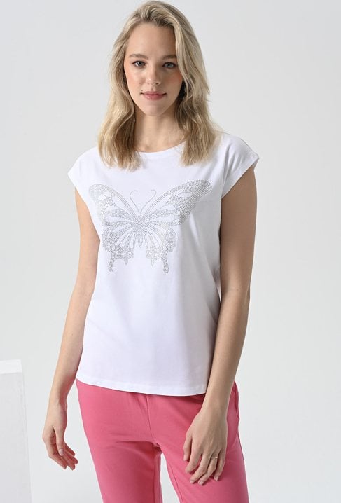 T-shirt z cekinową aplikacją motyla