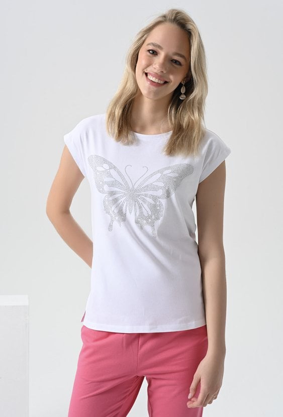 T-shirt z cekinową aplikacją motyla