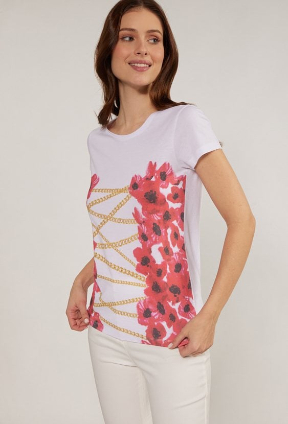 Bawełniany t-shirt z ozdobnym nadrukiem