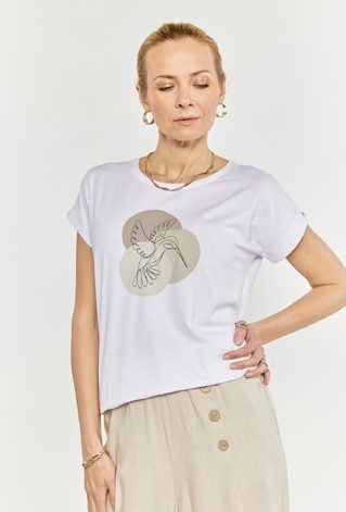T-shirt damski z haftowanym wzorem