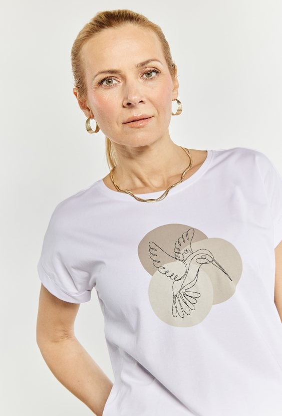 T-shirt damski z haftowanym wzorem