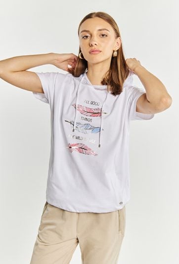 T-shirt damski z kapturem