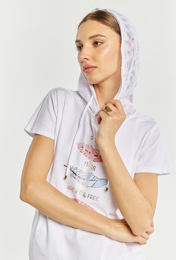 T-shirt damski z kapturem