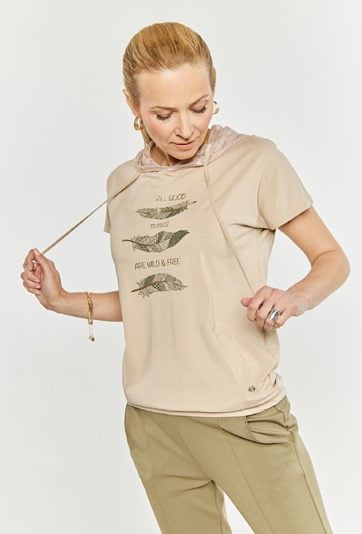 T-shirt damski z kapturem