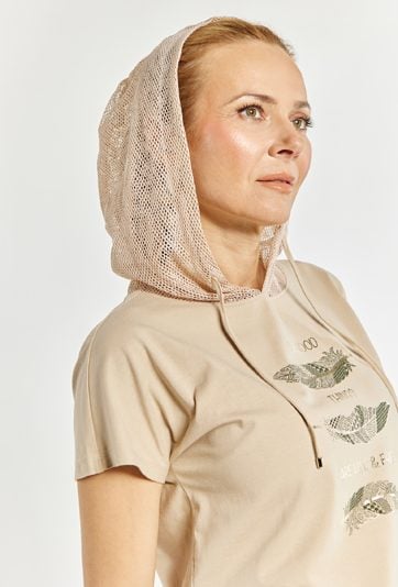 T-shirt damski z kapturem