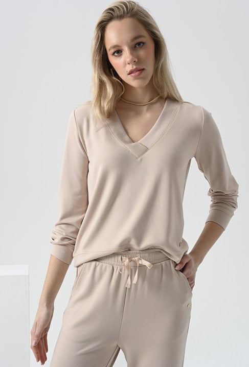 Bluza z modalem i dekoltem w v-nek