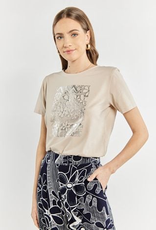 T-shirt damski z ozdobnym panelem