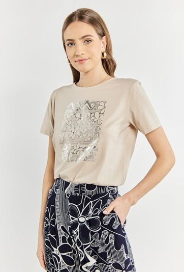 T-shirt damski z ozdobnym panelem