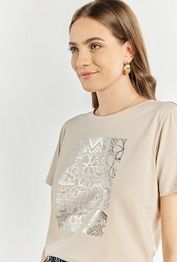 T-shirt damski z ozdobnym panelem