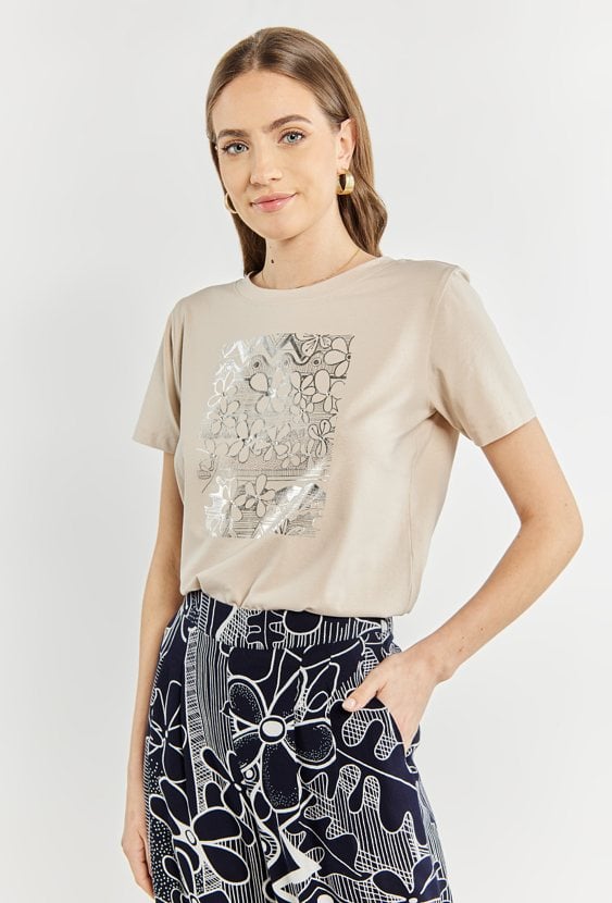 T-shirt damski z ozdobnym panelem