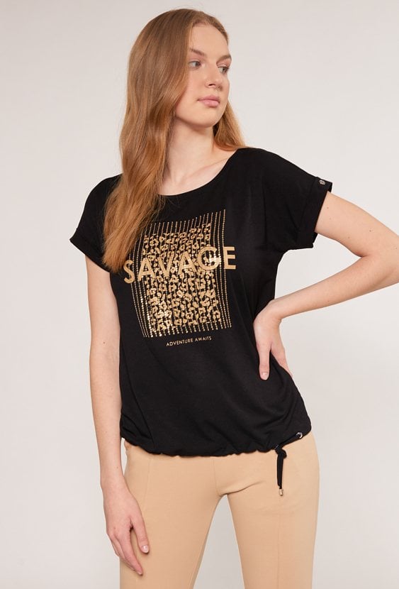 T-shirt damski z cekinowym panelem