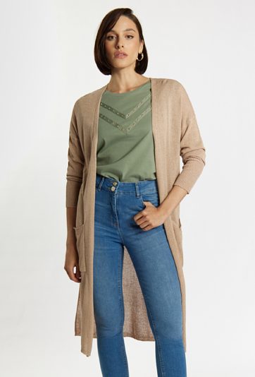 Długi kardigan z kieszeniami