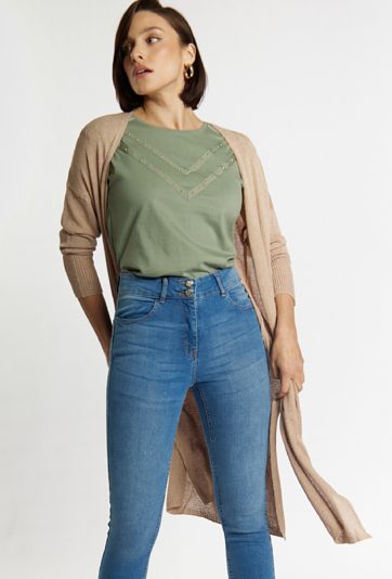 Długi kardigan z kieszeniami