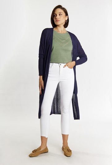 Długi kardigan z kieszeniami