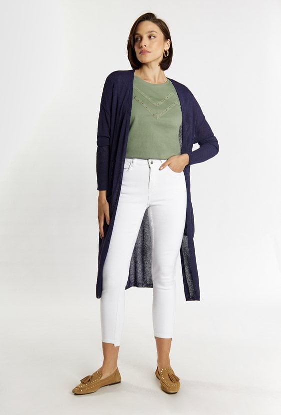 Długi kardigan z kieszeniami