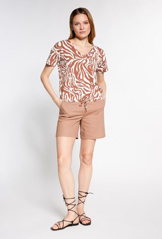 Wzorzysty t-shirt ze ściągaczem u dołu