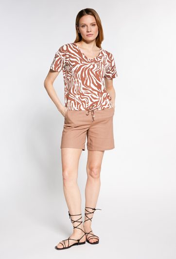 Wzorzysty t-shirt ze ściągaczem u dołu