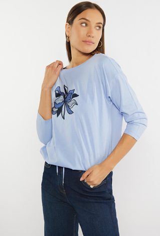 T-shirt damski z haftowanym wzorem