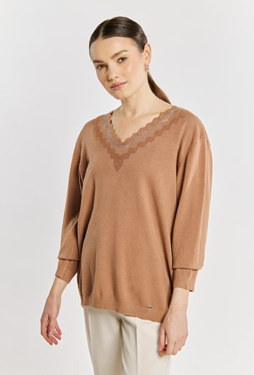 Sweter damski z dżetowym dekoltem