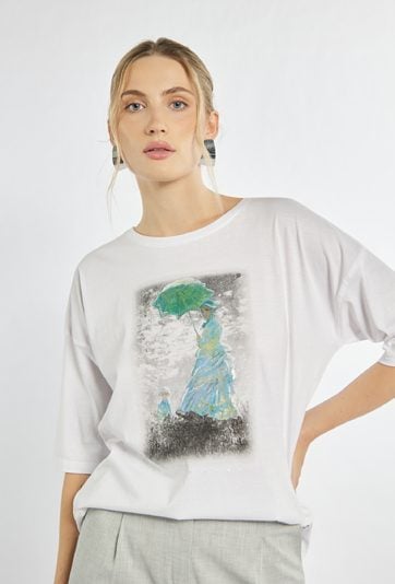 T-shirt z artystycznym nadrukiem z kolekcji 