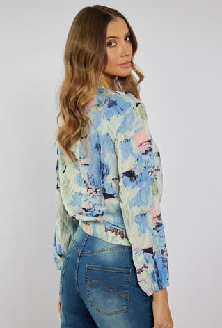 Wielobarwna bluzka z długim rękawem