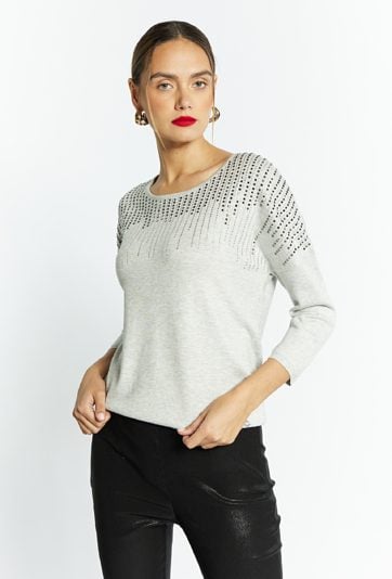 Sweter damski z błyszczącą aplikacją