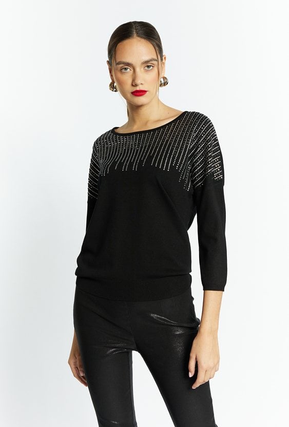 Sweter damski z błyszczącą aplikacją
