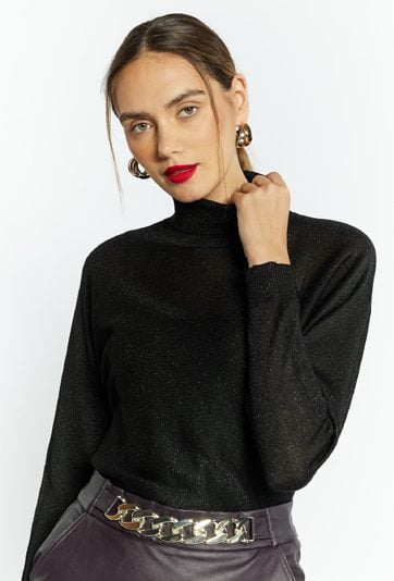 Cienki sweter damski z metalicznym efektem