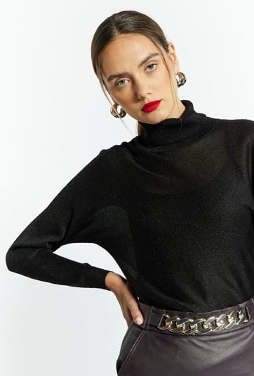 Cienki sweter damski z metalicznym efektem