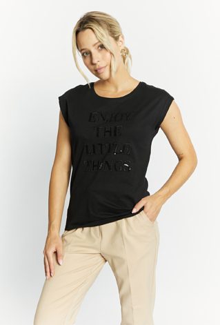 Bawełniany T-shirt z dżetowym napisem