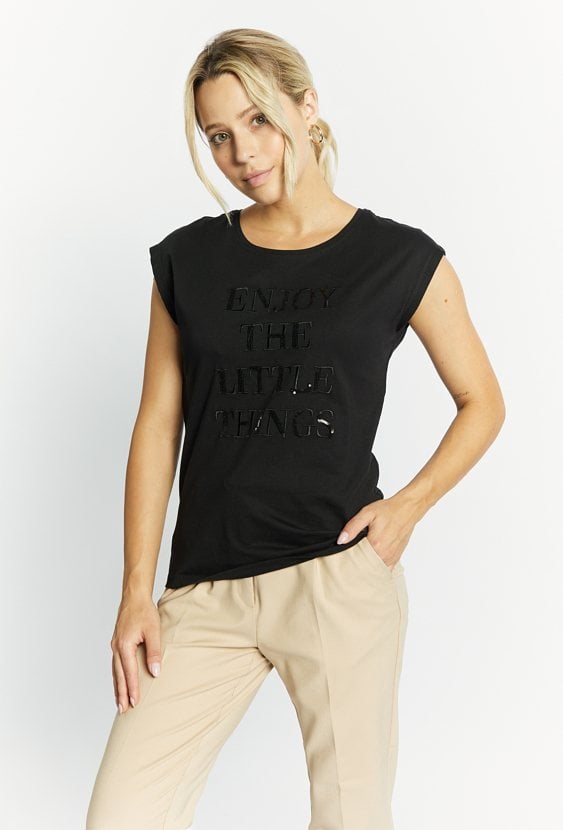 Bawełniany T-shirt z dżetowym napisem