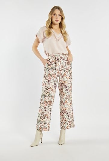 Wzorzyste spodnie z wiązaniem