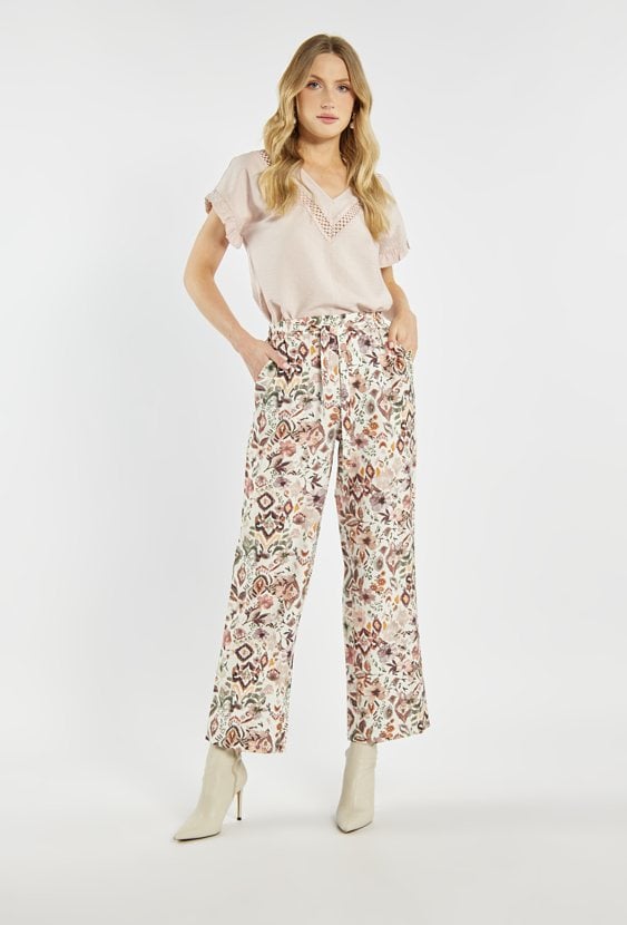 Wzorzyste spodnie z wiązaniem