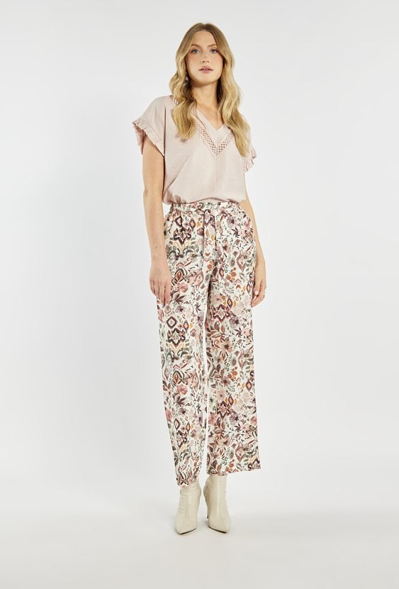 Wzorzyste spodnie z wiązaniem