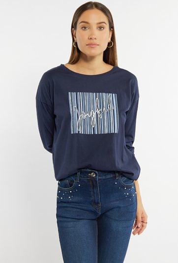 Bluzka z połyskującym napisem