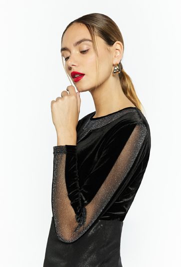 Bluzka welurowa z metalicznymi wstawkami