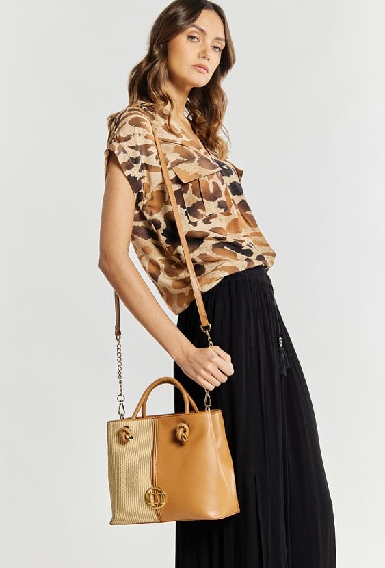 Duża torba damska z łączonych materiałów